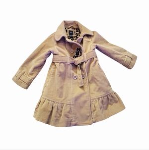 Baby Gap Tan Corduroy & Leopard Print Lined Trench Coat Size 2T